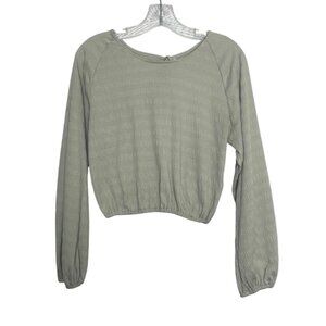 Rewash Open Back Textured Long Sleeve Crop Top Womens Small Sage Green